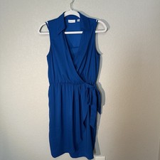 New York & Company Stretch Dress Wrap Sleeveless Collared Blue S Modest Clothing price