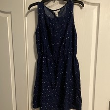 MNG by Mango Navy Blue & Tan Polka Dot Sleeveless Button Dress S Modest Clothing price