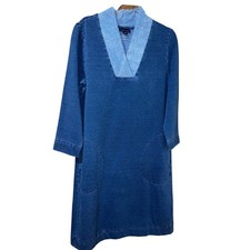 J.Jill Pure Jill Indigo Ottoman Ribbed Collared Shift Dress Blue Small Modest Clothing price