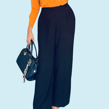 EF High Waist Women Wide Leg Pleated Side Zipper Satin Georgette Workwear Pant Modest Clothing price