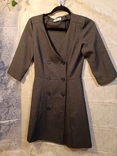 MANGO Fit & Flare Gray V-Neck 3/4 Sleeve Button Short Dress XS Modest Clothing price