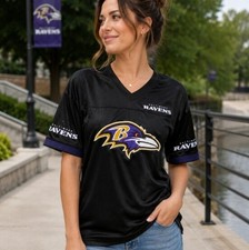 NFL Team Apparel Baltimore Ravens Jersey Shirt Womens Small Black Football Fan Modest Clothing price