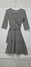 Synergy Organic Clothing Gray Wrap Dress Small S 3/4 Sleeve Cotton Knit Eco Modest Clothing price