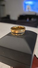 Yellow Gold Tungsten Meteorite Ring Hammered Men’s Wedding Band, Unique Men Ring Gold Wedding Band price