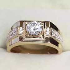 2Ct Round Cut Lab Created Diamond Engagement Ring Men's 14k Yellow Gold Plated Gold Wedding Band price