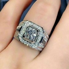 VVS1 Round Cut Lab-Created Diamond Men's Wedding Gift 14K White Gold Finish Ring Gold Wedding Band price