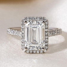 2.50tcw Emerald Lab Grown Diamond Engagement Ring | Halo Pavé Cathedral | IGI Ce Gold Wedding Band price