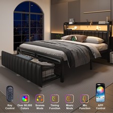 Full Queen LED Bed Frame with Charging Station&Upholstered Storage Headboard Bed price