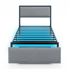 Twin Size Upholstered Bed Frame w/ LED Light Rolling Storage Drawer & Metal Slat Bed price