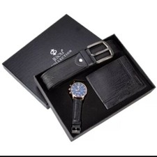 3pcs Men's Gift Set with Box Leather Belt Wallet Wrist Watch For Men Men's Watch, Belt and Wallet Sets price