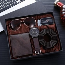 Accessory Gift Set For Men - 5 Pcs Set Plus Gift Box - Wallet, sunglasses, Watch Men's Watch, Belt and Wallet Sets price