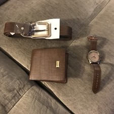 GENTLEMAN'S GIFT SET Jinxing Brown Leather Watch, Belt, Wallet Nice! Men's Watch, Belt and Wallet Sets price