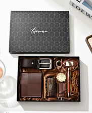 Gevan Men's Brown/Black Accessory Set Leather & Metal Buckle Belt Wallet Watch Men's Watch, Belt and Wallet Sets price