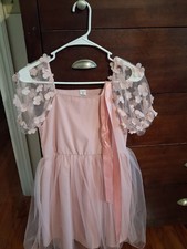 SHEIN Pink Tulle Fit & Flare Dress Floral Puff Sleeves Bow Sash 11Y Girls' Dress price