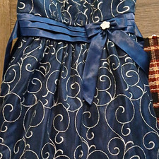 Love Girls Size 7 Blue/Silver Swirl Fit & Flare Sleeveless Knee Dress Bow Girls' Dress price