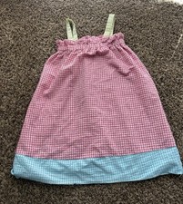 Splendid Girls Pink Gingham Seersucker Sundress Blue Hem Knee Elastic size 5Y Girls' Dress price
