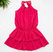 Girls Pink Halter Sleeveless Fit & Flare Knee Dress Pullover Ruffle Hem Girls' Dress price