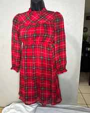Wonder Nation Girls Red Plaid Mock Neck A-Line Puff Sleeve Ruffle Dress M 7-8 Girls' Dress price