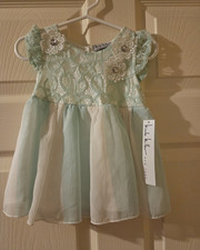 Nicole Miller New York Girls 8 Mint/White Lace Fit & Flare Cap Sleeve Dress Girls' Dress price