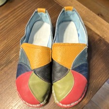 Women’s Multicolor Colorblock Leather Slip-On Casual Shoes Round Toe US 8.5 Women's Casual Shoes price