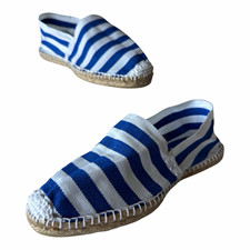 Cousu Main Blue/White Striped Canvas Espadrille Flats Slip-On Women's US 7 Women's Casual Shoes price