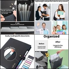 5-Pocket Accordion File Organizer: Expandable A4 Folder with Labels, Black Folder price