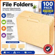 Share File Folders 100 Pack Letter Size Manila 1/3 Cut Tabs Office Folder price