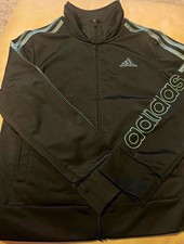 adidas Boys Track Jacket Full Zip Black/Blue Knit Polyester Size 8 Boys' Tracksuit price
