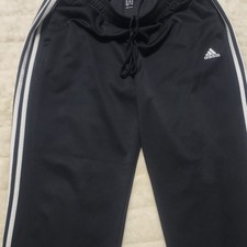 adidas Men's Black Track Pants White 3-Stripes Drawstring Waist Size M Boys' Tracksuit price