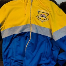 Men's Colorblock Track Jacket L Yellow Blue Gray Full Zip Hooded Pockets Boys' Tracksuit price