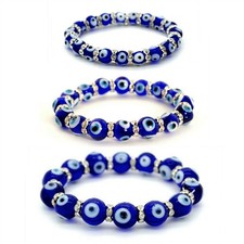 EVIL EYE BRACELET 8mm 10mm 12mm Glass Bead Blue Stretch Luck Protection Lampwork Baby Evil Eye Beads price