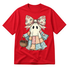 Cute Ghost Girl Shirt Coquette Bow Patchwork Spooky Halloween Fall Tee Gift Girls' T-shirt price