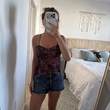 Madden NYC Floral Chiffon Smocked Ruffle Camisole Spaghetti Strap Top M Women's Tank Top price