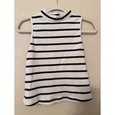 Old Navy Womens Medium White Navy Striped Ribbed Mock Neck Sleeveless Tank Top Women's Tank Top price