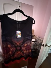 Desigual Women’s XL Sleeveless V-Neck Tank Top Black Geometric Multicolor Women's Tank Top price