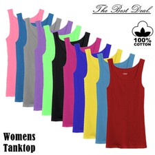 3-12 Pcs Womens 100% Cotton Basic Ribbed Plain Solid Tank Top Sleeveless Shirts Women's Tank Top price