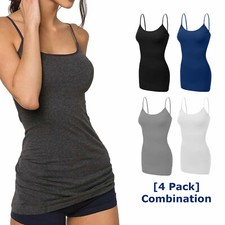 [4 pack] Women Long Camisole Tank Tops Cotton Basic Cami Tops W/ Straps S ~ 3XL Women's Tank Top price
