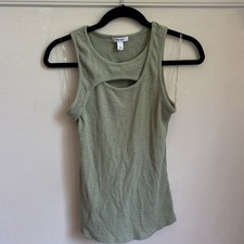 Nine West Green Ribbed Knit Cut-Out Round Neck Sleeveless Tank Top Size S Women's Tank Top price