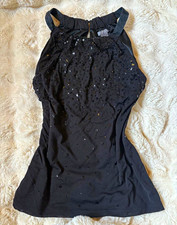 Ann Taylor Black Sequin Beaded Halter Neck Sleeveless Lined Top Tank S party top Women's Tank Top price