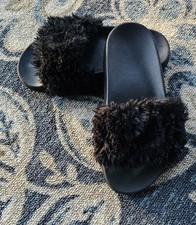 Girls sz 1 Black Faux Fur Slide Slippers/ Sandals for  Girls Comfort Slip-On Girls' Slippers & Sandals price