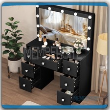Large Black Vanity Table Makeup Desk With Mirror 11 LED Lights 7 Drawers Dresser Dresser / Vanity Table price