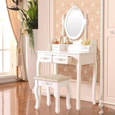 4 Drawers Makeup Table Vanity Set with Mirror & Stool Bedroom Dressing Dresser Dresser / Vanity Table price