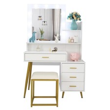 10 LED Mirror Vanity Set Makeup Table Dressing Desk w/Stool and 4 Drawer Dresser Dresser / Vanity Table price