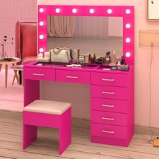 Large Vanity Set Makeup Desk Dressing Dresser Table 7 Drawer with 12 LED Lights Dresser / Vanity Table price