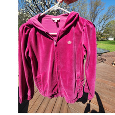 Juicy Couture Girls Pink Velour Full Zip Hoodie Tracksuit Set M 10/12 Crown Girls' Tracksuit price