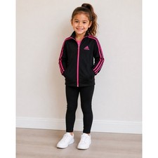 Adidas Girls Black Pink 3-Stripe Full Zip Track Jacket Size 6 AG4279 Girls' Tracksuit price
