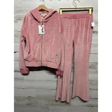 Jessica Simpson Tracksuit Set Girls 12 Blush Pink Velour Zip Hoodie Flare NWT Girls' Tracksuit price