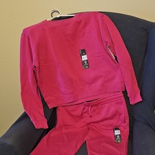 Girls 2pc 2-Piece Pink Fleece Sweatsuit Set XXL Sz 18 Crewneck Joggers Pockets Girls' Tracksuit price