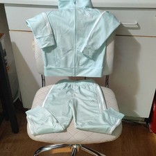 adidas Girls Size 5 2-Piece Tracksuit Light Blue Striped Full Zip Jacket Pants Girls' Tracksuit price