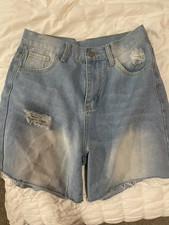 idk Women's Light Wash Blue Denim Bermuda Shorts, Pockets, Size M Regular Women's Shorts price